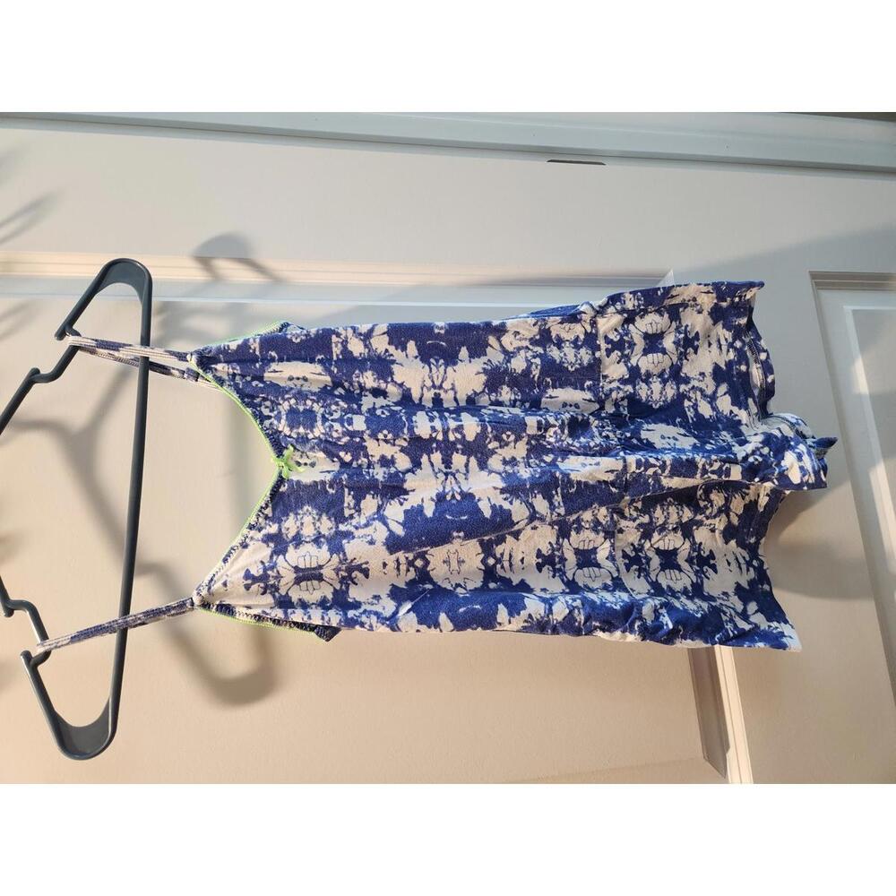 Women's Blue and White Tie-Dye pajama romper with Adjustable Straps